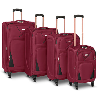 4-Wheel Suitcase Set Soft Shell Luggage, Set of 4 L,M,S,Cabin - Assorted Colours Bargainia Red & Black