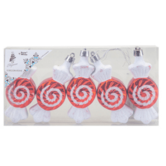 Christmas Baubles Candy Cane Swirl Sweets 5 Pack 10CM