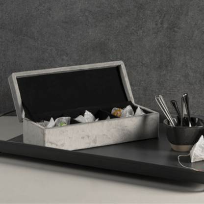 Gusta Tea Box Storage Velvet Grey 3 Compartments 24cm-8712628291938-Bargainia.com