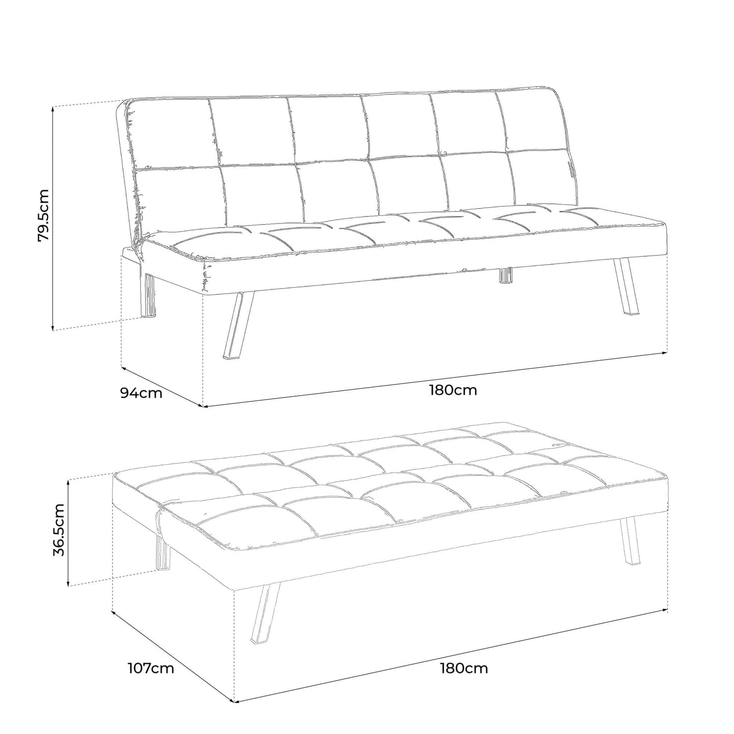 Britney Essentials 3 Seater Click Clack Sofa Bed - Yellow-Bargainia.com