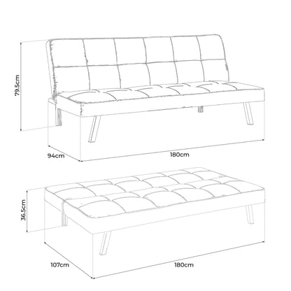 Britney Essentials 3 Seater Click Clack Sofa Bed - Yellow-Bargainia.com