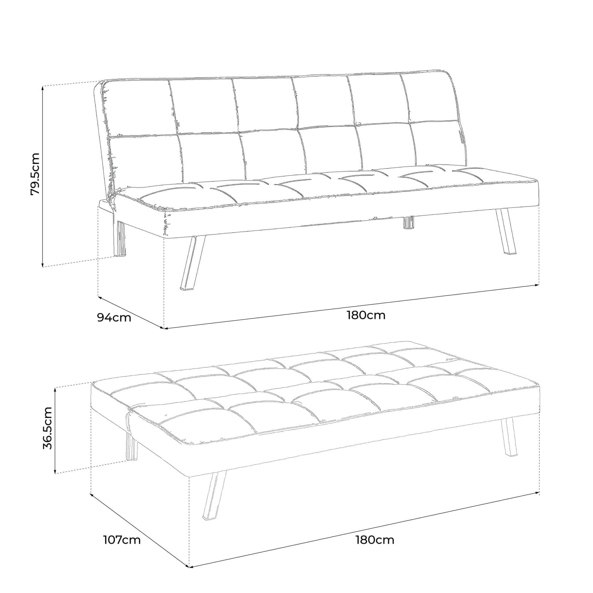 Britney Essentials 3 Seater Click Clack Sofa Bed - Black-Bargainia.com