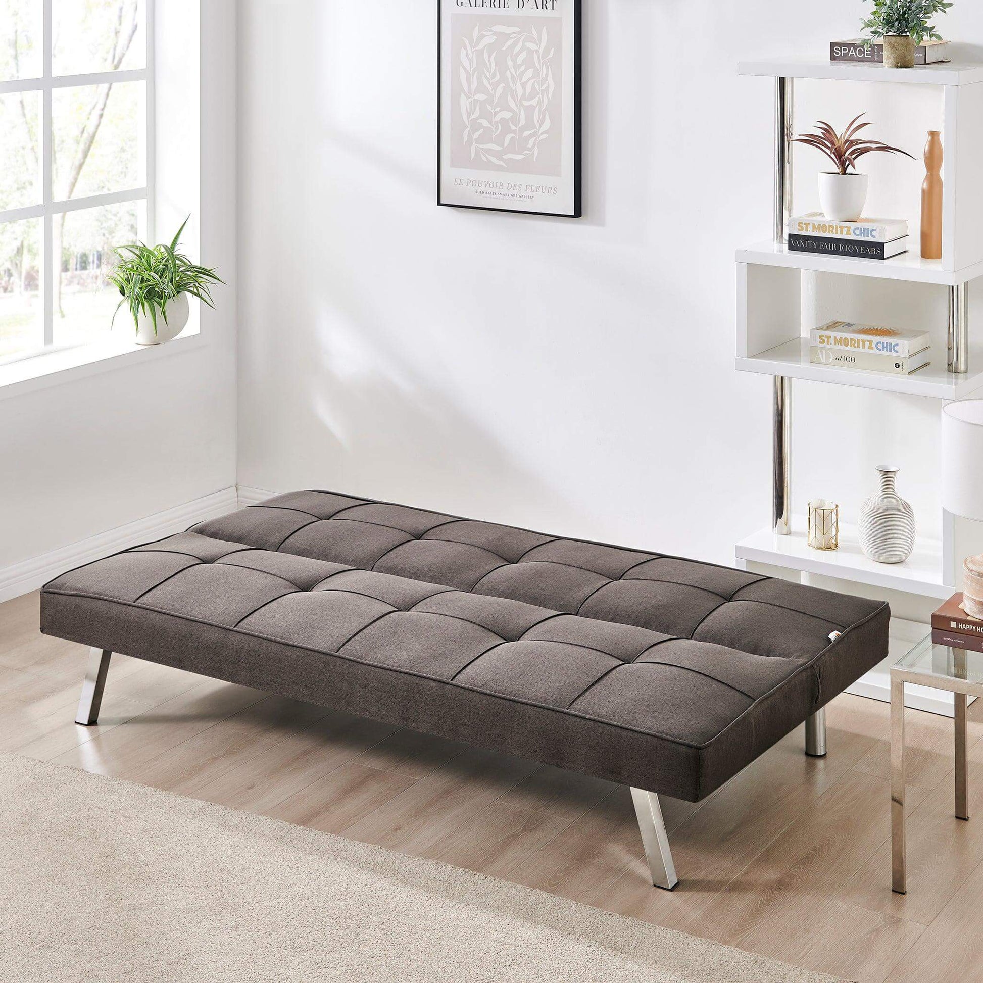 Britney Essentials 3 Seater Click Clack Sofa Bed - Brown-Bargainia.com