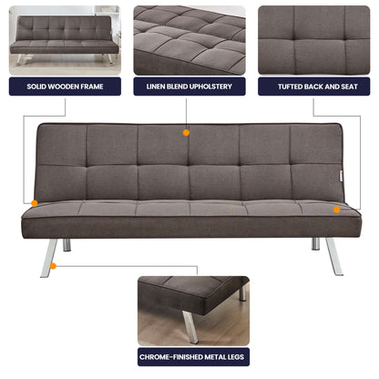 Britney Essentials 3 Seater Click Clack Sofa Bed - Brown-Bargainia.com