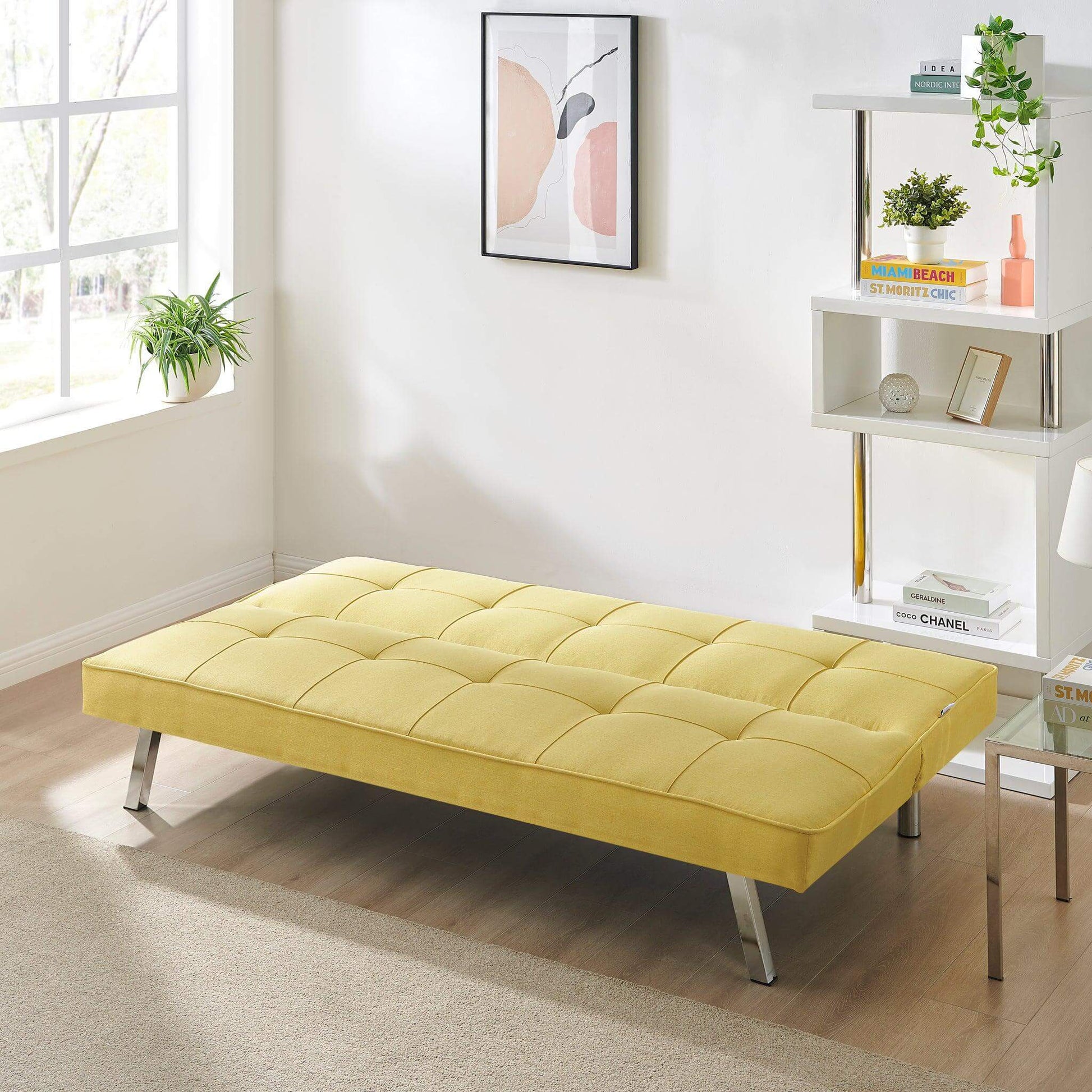 Britney Essentials 3 Seater Click Clack Sofa Bed - Yellow-Bargainia.com