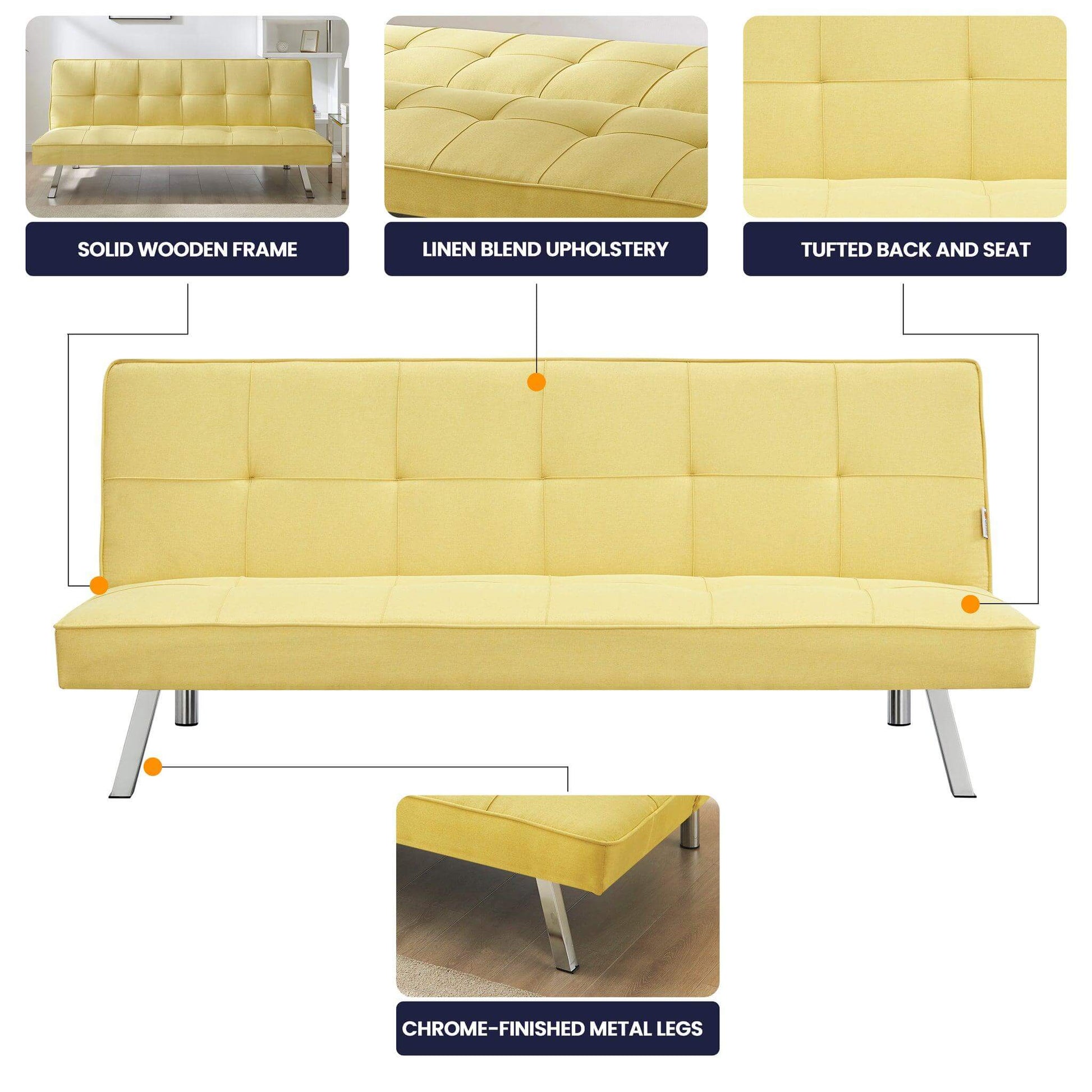 Britney Essentials 3 Seater Click Clack Sofa Bed - Yellow-Bargainia.com
