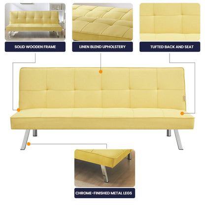 Britney Essentials 3 Seater Click Clack Sofa Bed - Yellow-Bargainia.com
