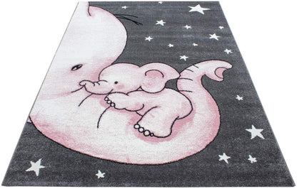 Pink Baby Elephant and Stars Rug | Kids Bedroom Rug | bargainia.com-Bargainia.com