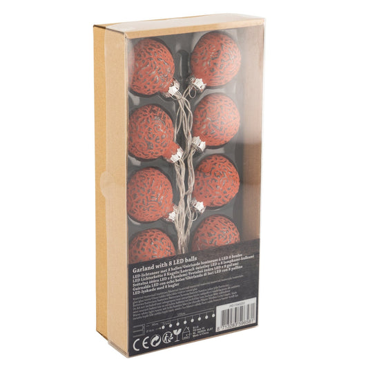 8 LED Garland Baubles - Red 8713283596581