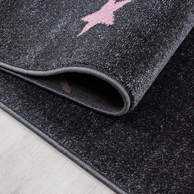 Pink and Grey Stars Rug - Kids-4058819076026-Bargainia.com