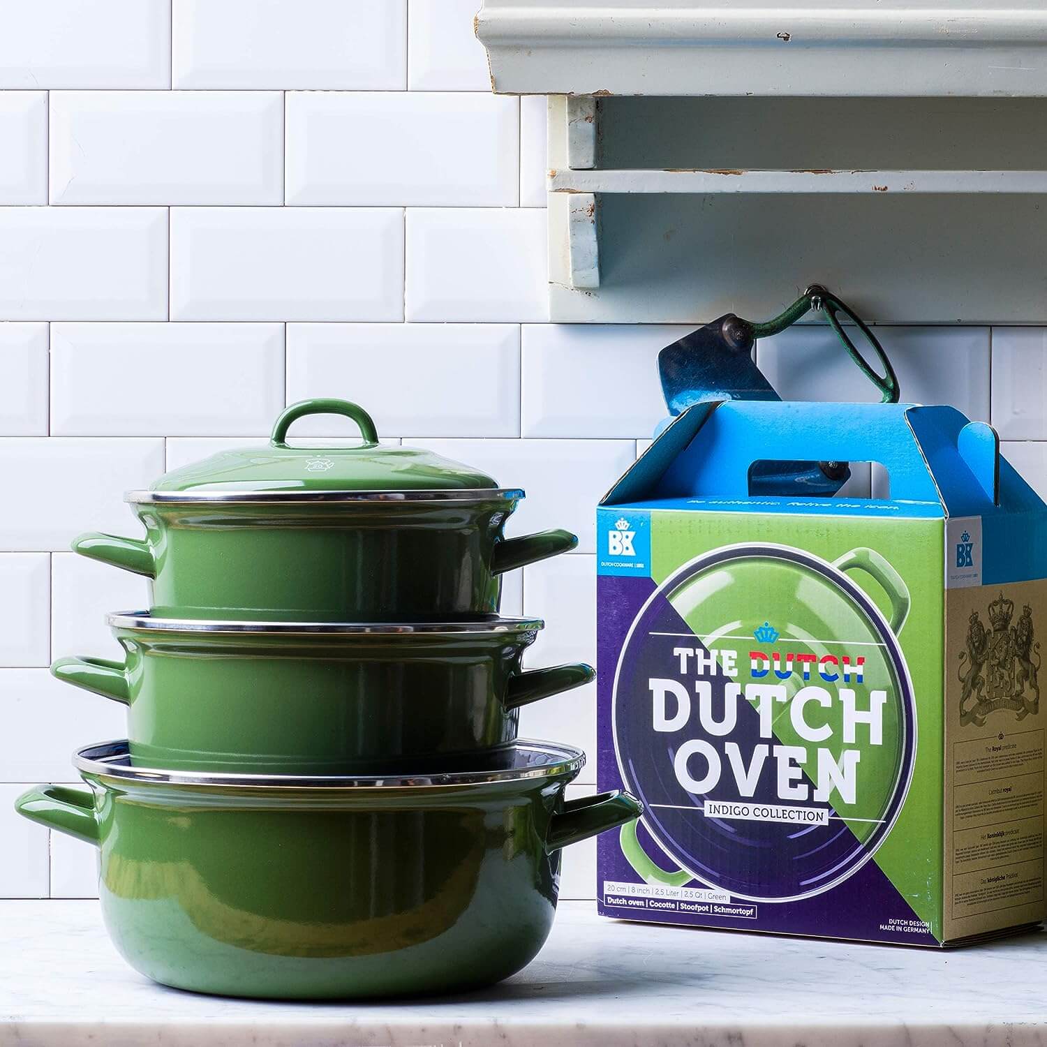 BK Indigo The Dutch Oven Heritage Round German Enamelled Casserole with Lid 22cm 3.3L - Green-4895156659143-Bargainia.com