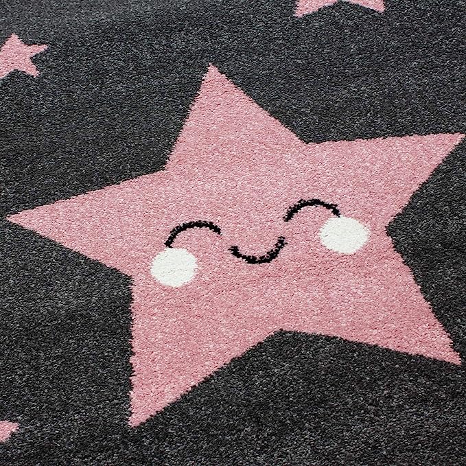 Pink and Grey Stars Rug - Kids-4058819076026-Bargainia.com