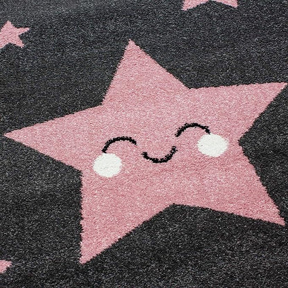 Pink and Grey Stars Rug - Kids-4058819076026-Bargainia.com