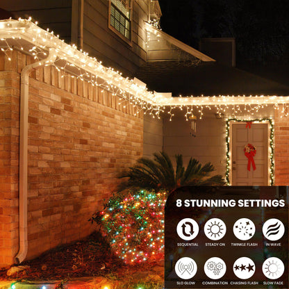 LED Indoor & Outdoor Snowing Icicle Chaser Lights with White Cable (960) - Warm White-8800225838189-Bargainia.com