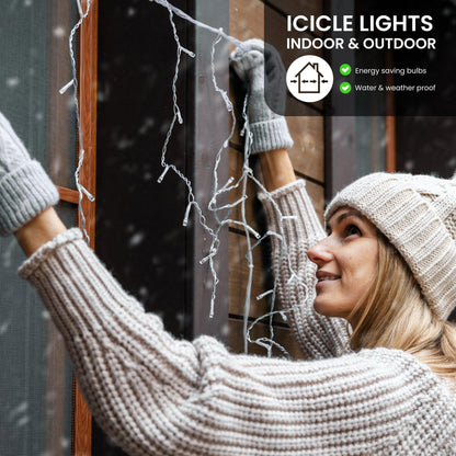 LED Indoor & Outdoor Snowing Icicle Chaser Lights with White Cable (960) - Warm White-8800225838189-Bargainia.com