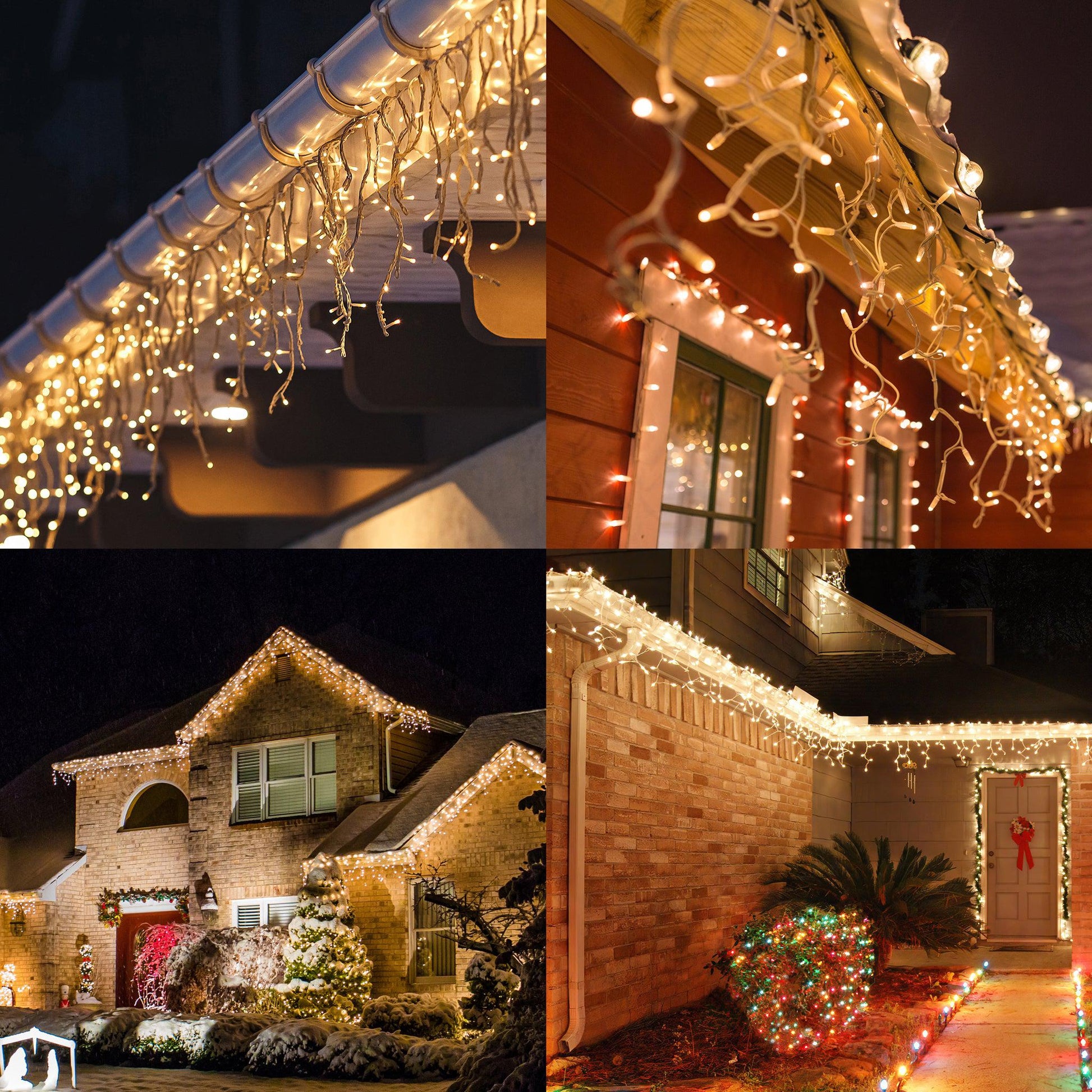 LED Indoor & Outdoor Snowing Icicle Chaser Lights with White Cable (960) - Warm White-8800225838189-Bargainia.com