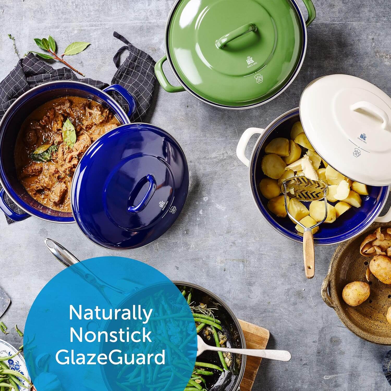 BK Indigo The Dutch Oven Heritage Round German Enamelled Casserole with Lid 22cm 3.3L - Green-4895156659143-Bargainia.com