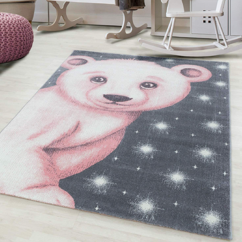 Pink Bear Print Rug | Kids Bedroom Rug | bargainia.com-Bargainia.com
