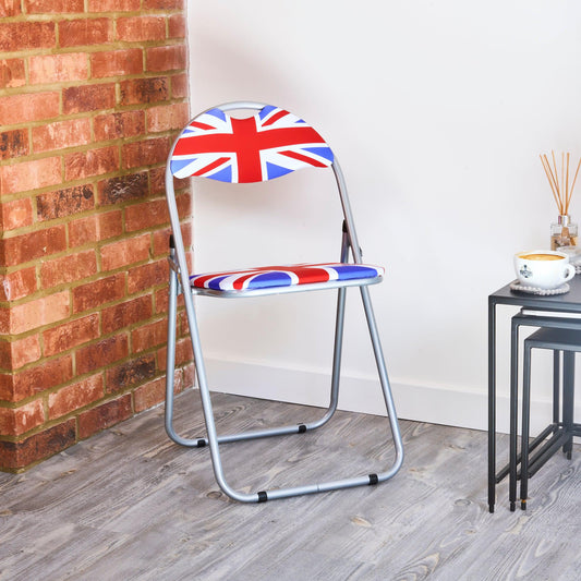 Folding Padded Office Dining Desk Chair - Union Jack-Bargainia.com