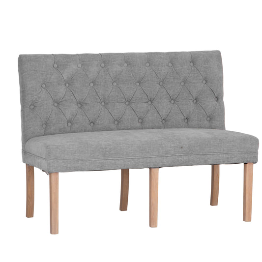 Button Back Oak Bench - Grey