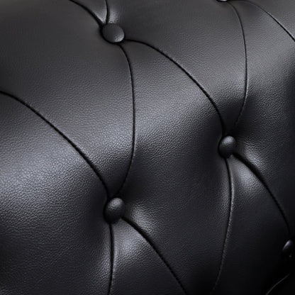 Faux Leather Chesterfield Sofa Suite - Black-Bargainia.com