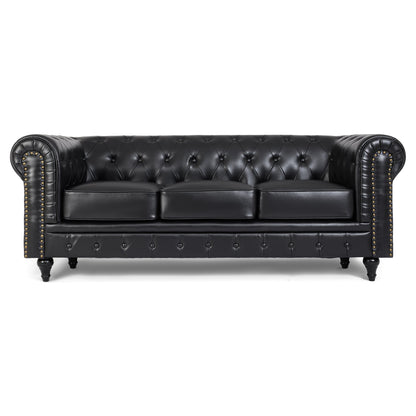 Faux Leather Chesterfield Sofa Suite - Black-Bargainia.com