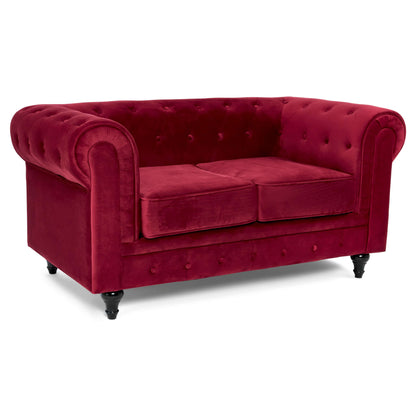 Velvet Chesterfield Sofa Suite - Wine Red-Bargainia.com