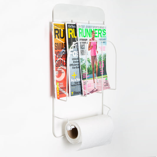 Magazine Rack With Roll Holder - White-8718226908889-Bargainia.com