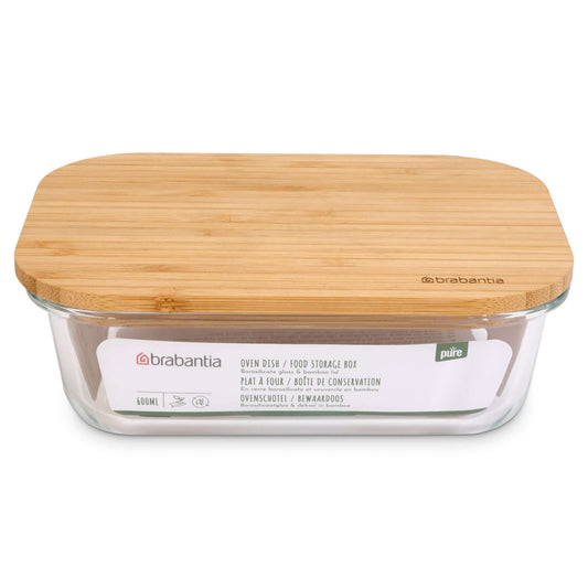 Brabantia Pure Oven Dish Storage Box Glass With Bamboo Lid 600ml-5415252018843-Bargainia.com