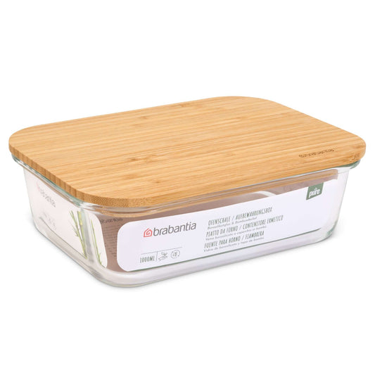Brabantia Pure Oven Dish Storage Box Glass With Bamboo Lid 1000ml-5415252018850-Bargainia.com
