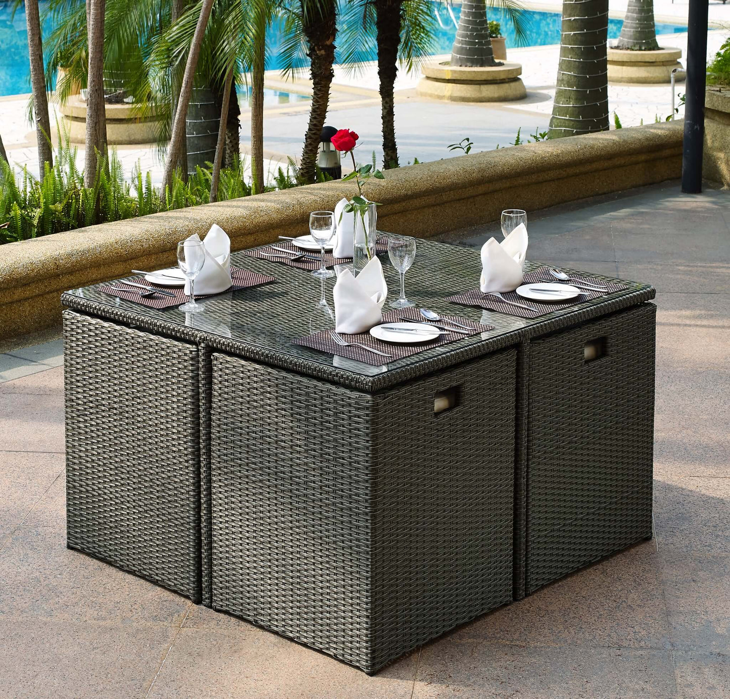 Duomo Rattan Cube Garden Furniture 8 Seater Table & Chairs Set With Rain Cover