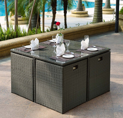 Duomo Rattan Cube Garden Furniture 8 Seater Table & Chairs Set With Rain Cover