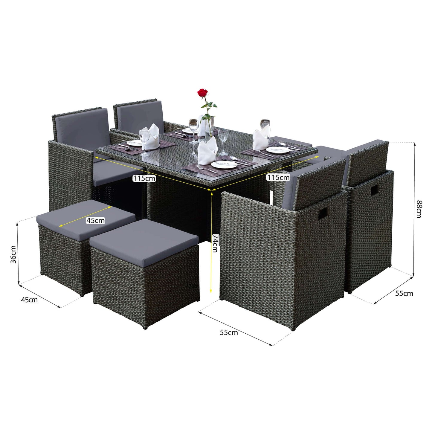 Duomo Rattan Cube Garden Furniture 8 Seater Table & Chairs Set With Rain Cover