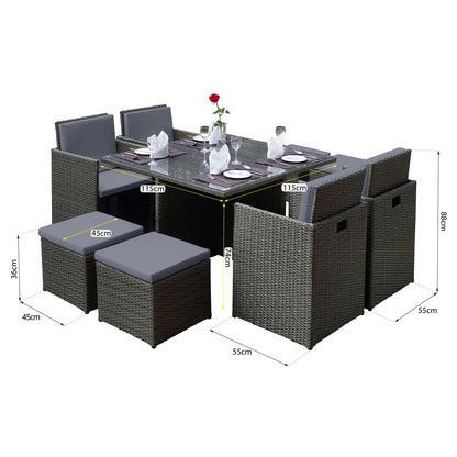 Duomo Rattan Cube Garden Furniture 8 Seater Table & Chairs Set With Rain Cover