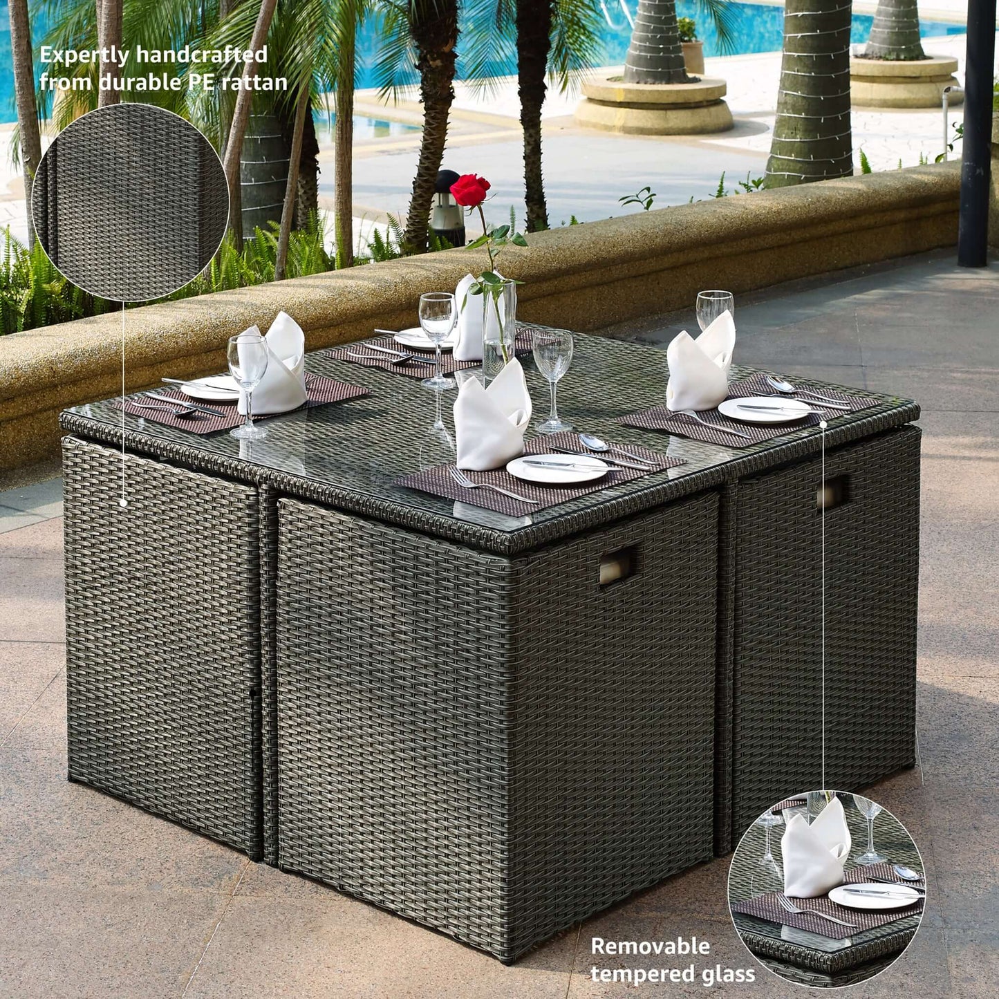 Duomo Rattan Cube Garden Furniture 8 Seater Table & Chairs Set With Rain Cover