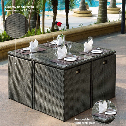 Duomo Rattan Cube Garden Furniture 8 Seater Table & Chairs Set With Rain Cover