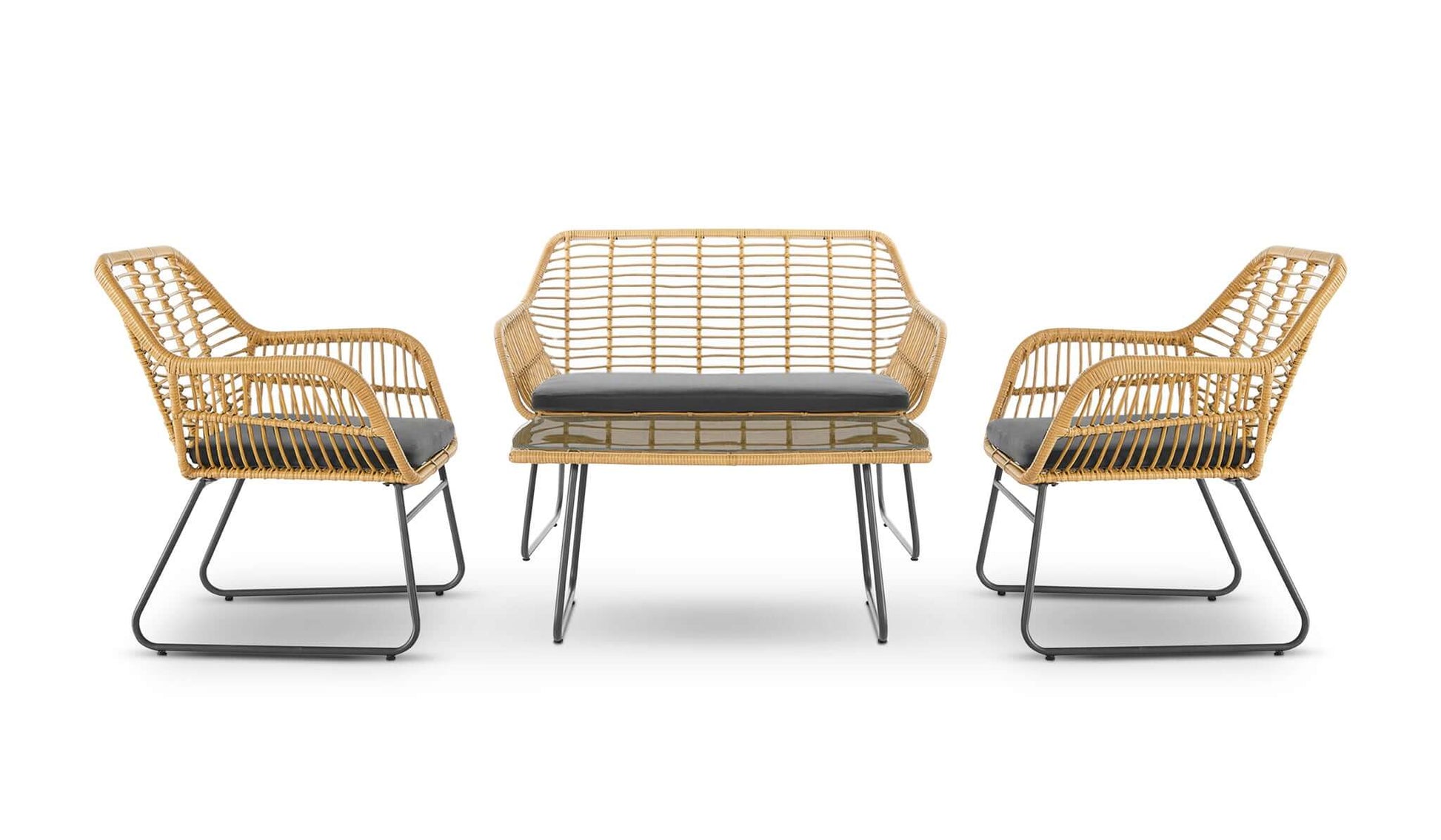 4 Piece Wicker Rattan Garden Sofa, Table & Chairs Set-Bargainia.com