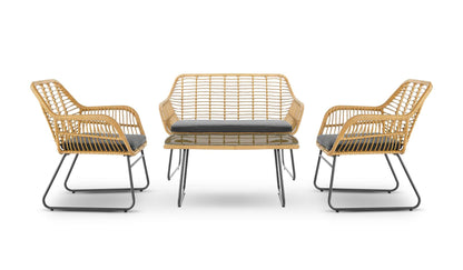 4 Piece Wicker Rattan Garden Sofa, Table & Chairs Set-Bargainia.com