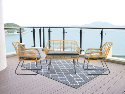 4 Piece Wicker Rattan Garden Sofa, Table & Chairs Set-Bargainia.com