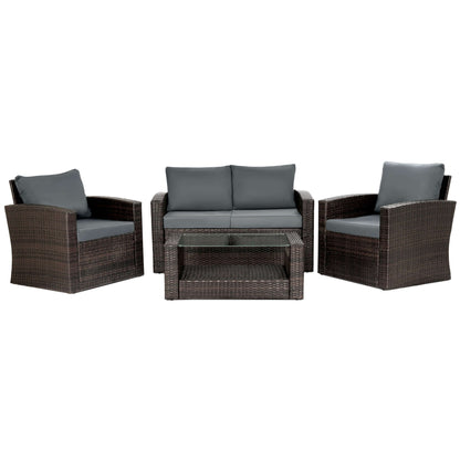 Mona 4-Piece Outdoor Rattan Lounge Set With Rain Cover