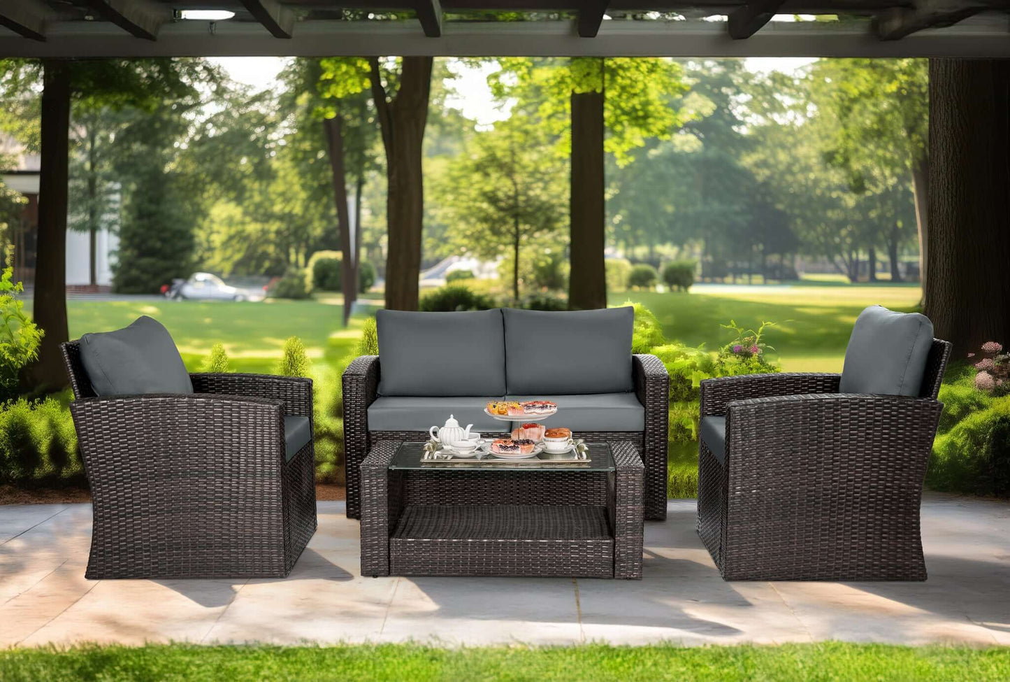 Mona 4-Piece Outdoor Rattan Lounge Set With Rain Cover