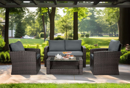 Mona 4-Piece Outdoor Rattan Lounge Set With Rain Cover