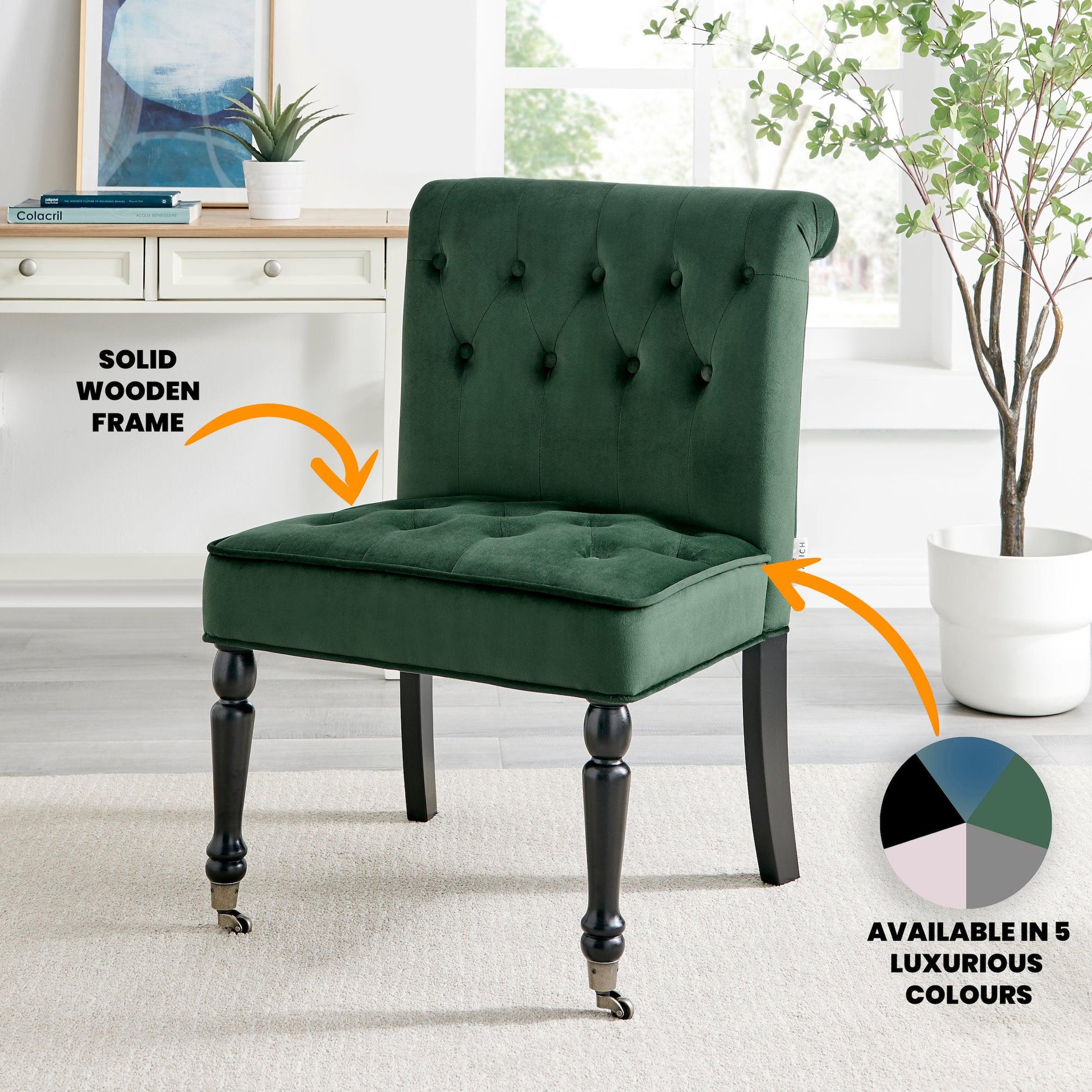 Winston Velvet Dining Chair With Wheels - Green-5056536103918-Bargainia.com