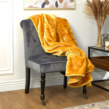 Hibernate Cosy Collection Soft Faux Mink Throw Thick Luxury Blanket - Yellow Gold