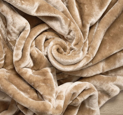 Hibernate Cosy Collection Soft Faux Mink Throw Thick Luxury Blanket - Beige