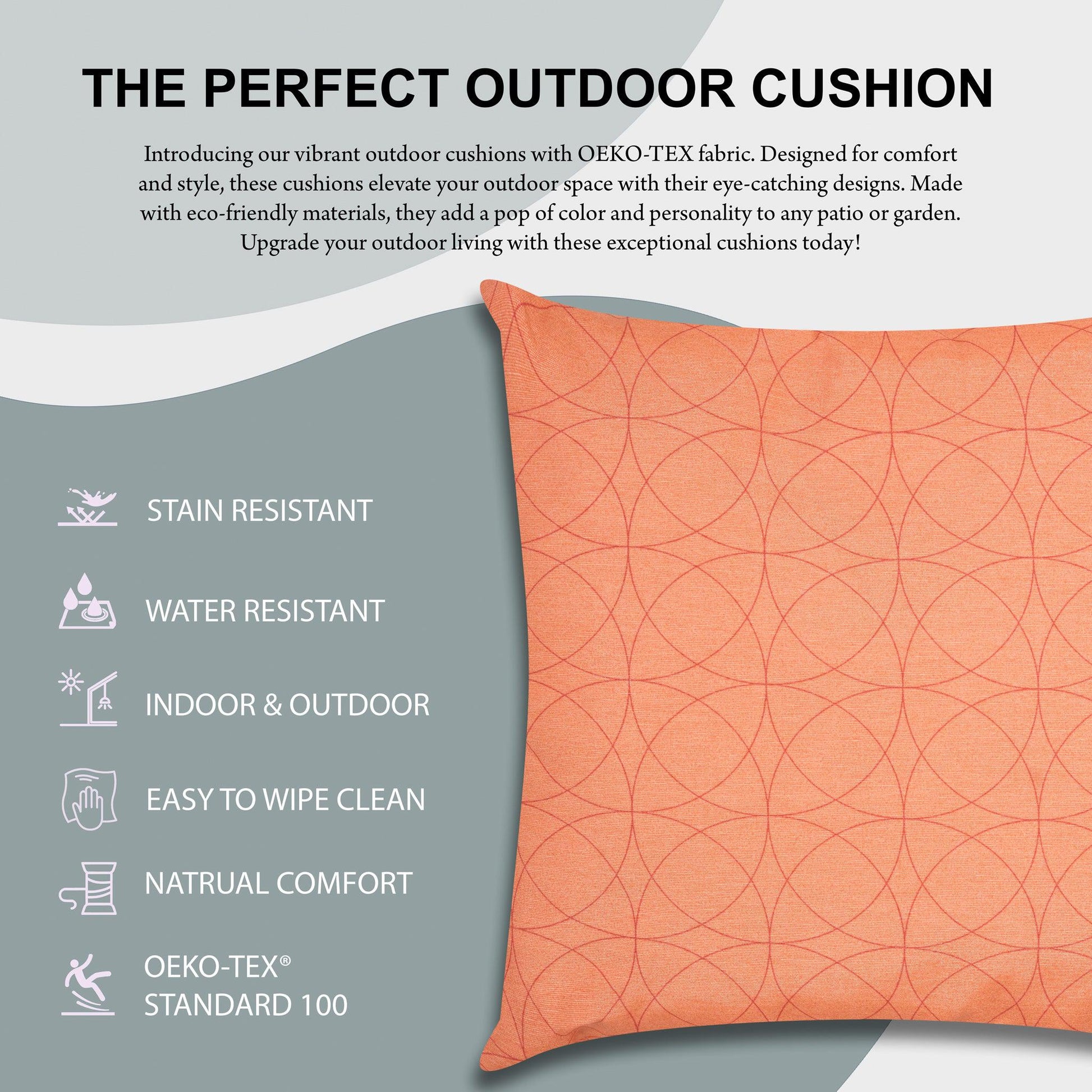 Coral Geometric Outdoor Garden Cushion - 42 x 42cm-8713229053635-Bargainia.com
