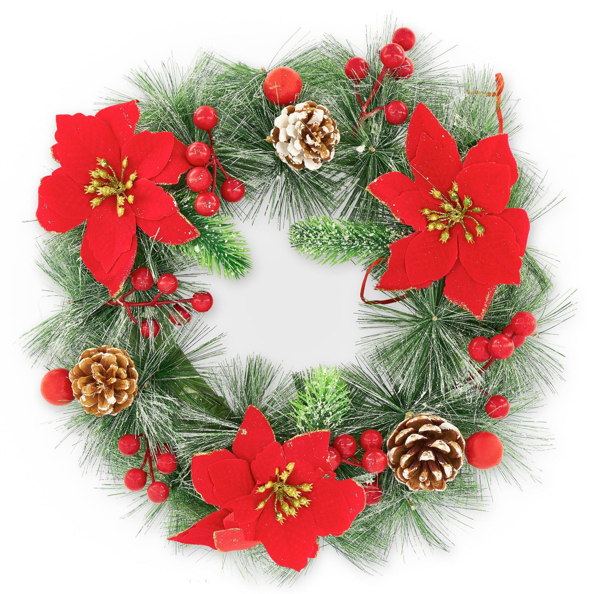 Pre-decorated Poinsettia Wreath - 30cm-Bargainia.com