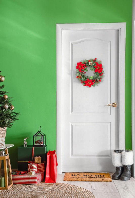 Pre-decorated Poinsettia Wreath - 30cm-Bargainia.com