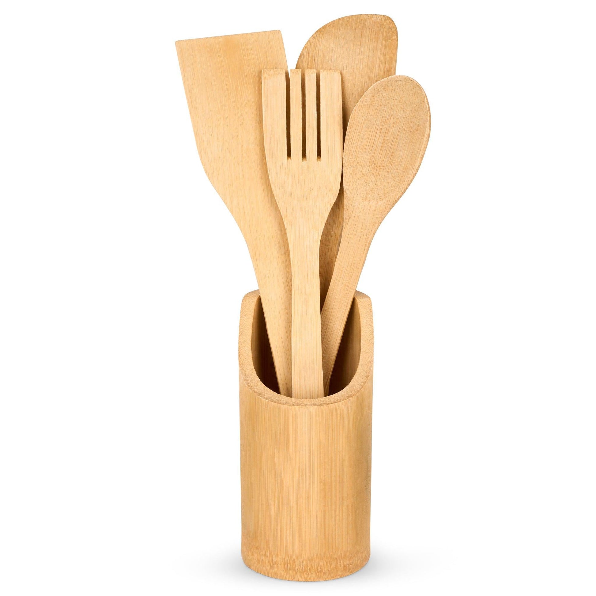 4Pcs Bamboo Essentials Kitchen Cooking Utensils With Utensils Holder-5056536103543-Bargainia.com