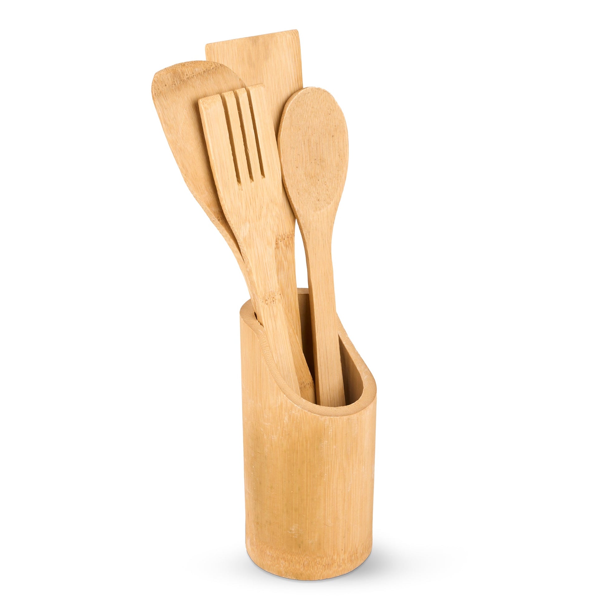 4Pcs Bamboo Essentials Kitchen Cooking Utensils With Utensils Holder-5056536103543-Bargainia.com